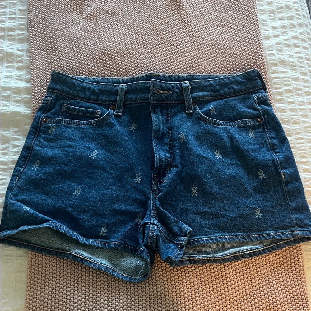 American Eagle Outfitters Embroidered Blue Jean Shorts